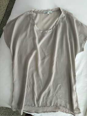 Light Taupe Short Sleeve Blouse by Equipment - Relaxed Silky Tee
